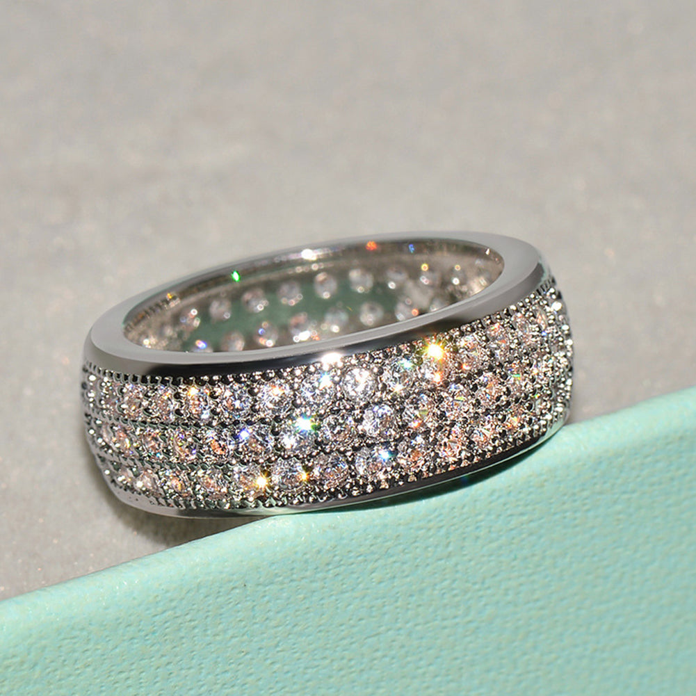 Men Women Luxury Three Row Cubic Zirconia Finger Ring Wedding Engagement Jewelry