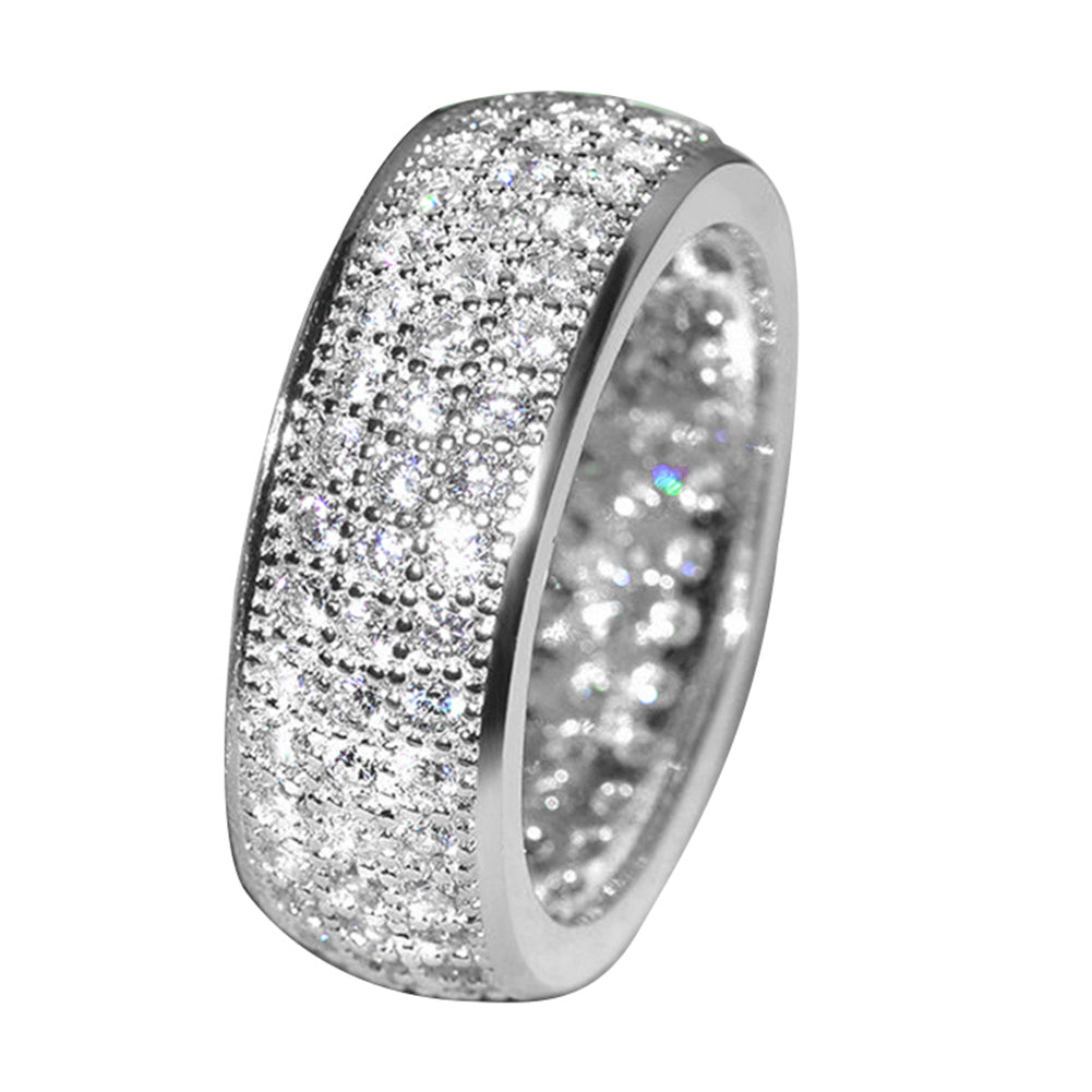 Men Women Luxury Three Row Cubic Zirconia Finger Ring Wedding Engagement Jewelry