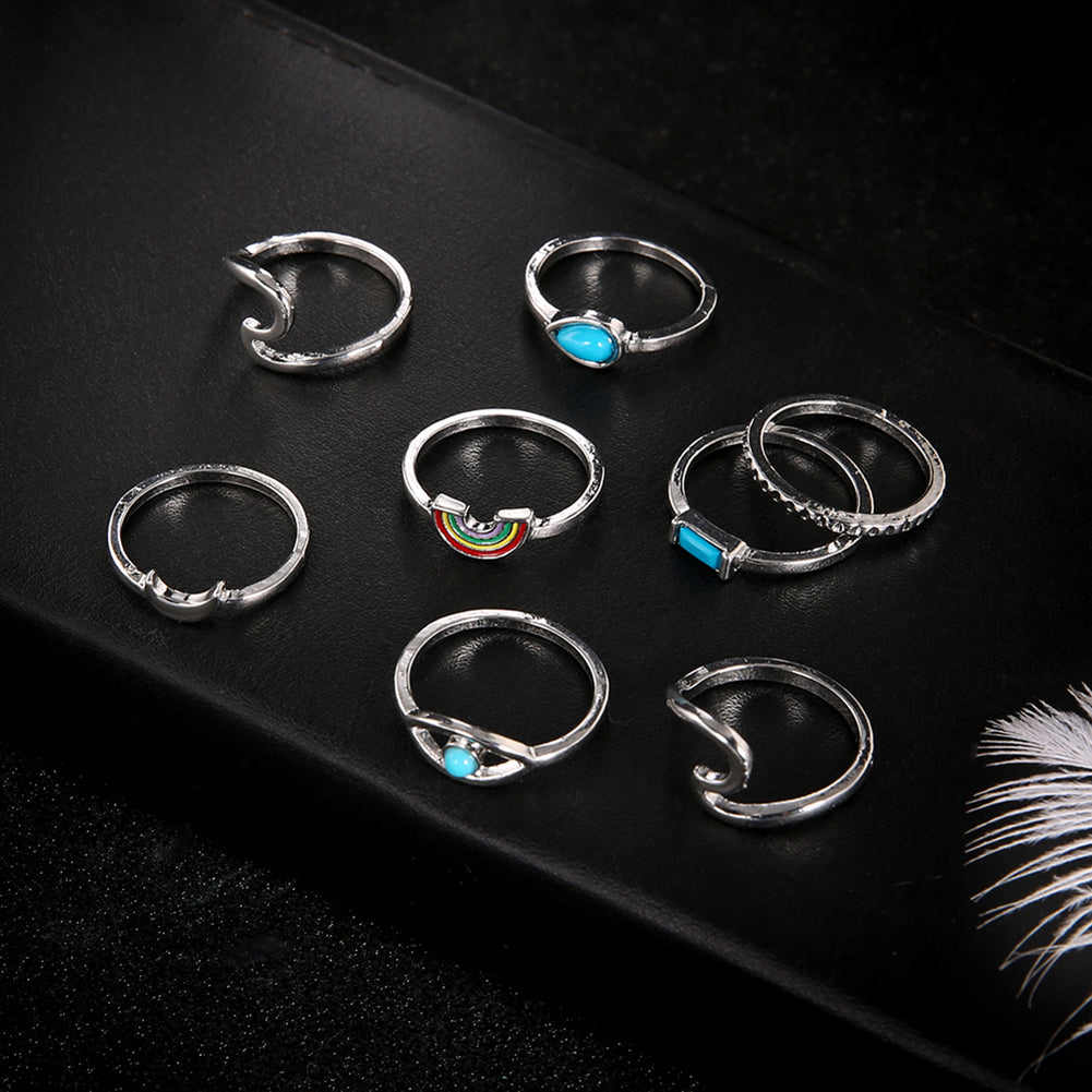8Pcs Women Boho Faux Turquoise Wave Knuckle Stacking Mid Finger Rings Jewelry