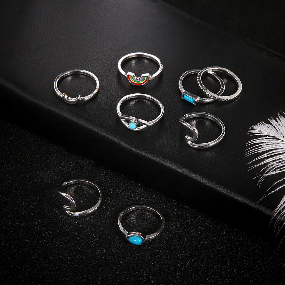 8Pcs Women Boho Faux Turquoise Wave Knuckle Stacking Mid Finger Rings Jewelry