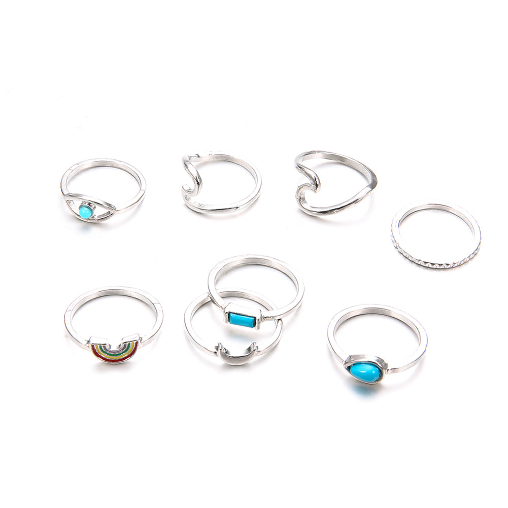 8Pcs Women Boho Faux Turquoise Wave Knuckle Stacking Mid Finger Rings Jewelry