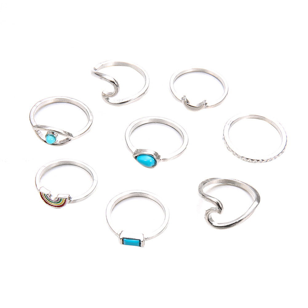 8Pcs Women Boho Faux Turquoise Wave Knuckle Stacking Mid Finger Rings Jewelry