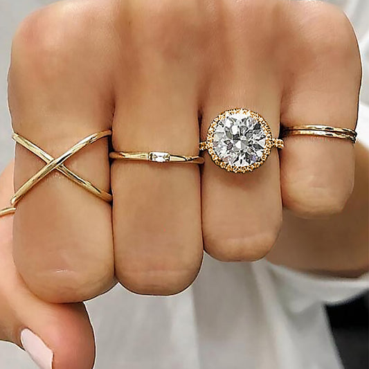 5Pcs/Set Fashion Women Cross Round Cubic Zirconia Finger Ring Party Jewelry
