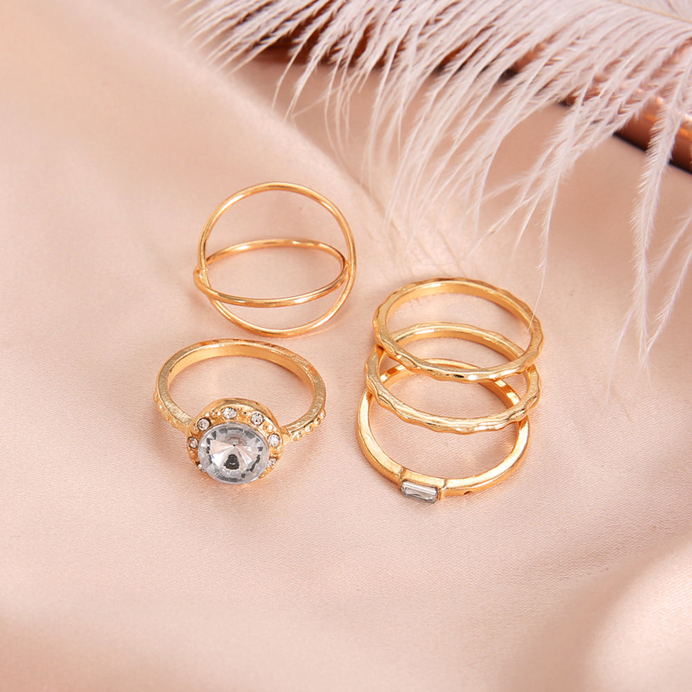 5Pcs/Set Fashion Women Cross Round Cubic Zirconia Finger Ring Party Jewelry