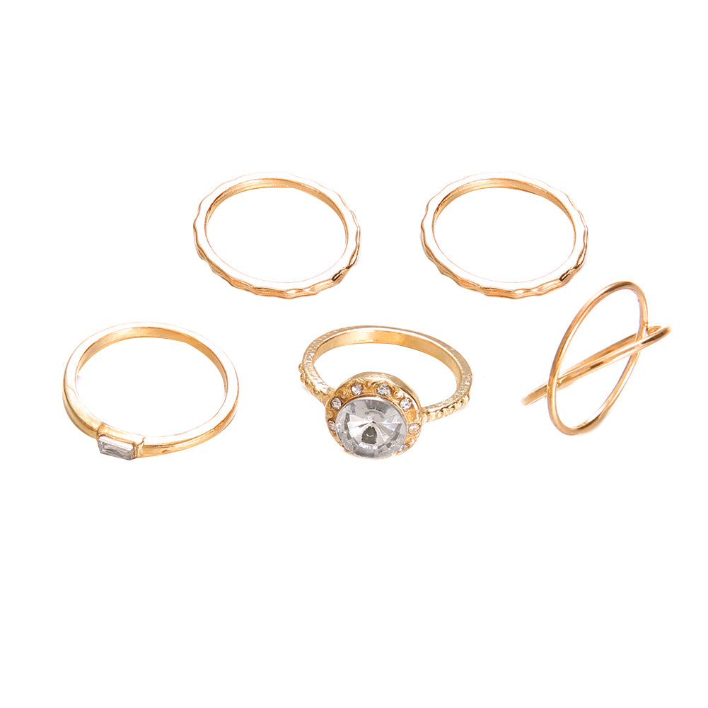 5Pcs/Set Fashion Women Cross Round Cubic Zirconia Finger Ring Party Jewelry