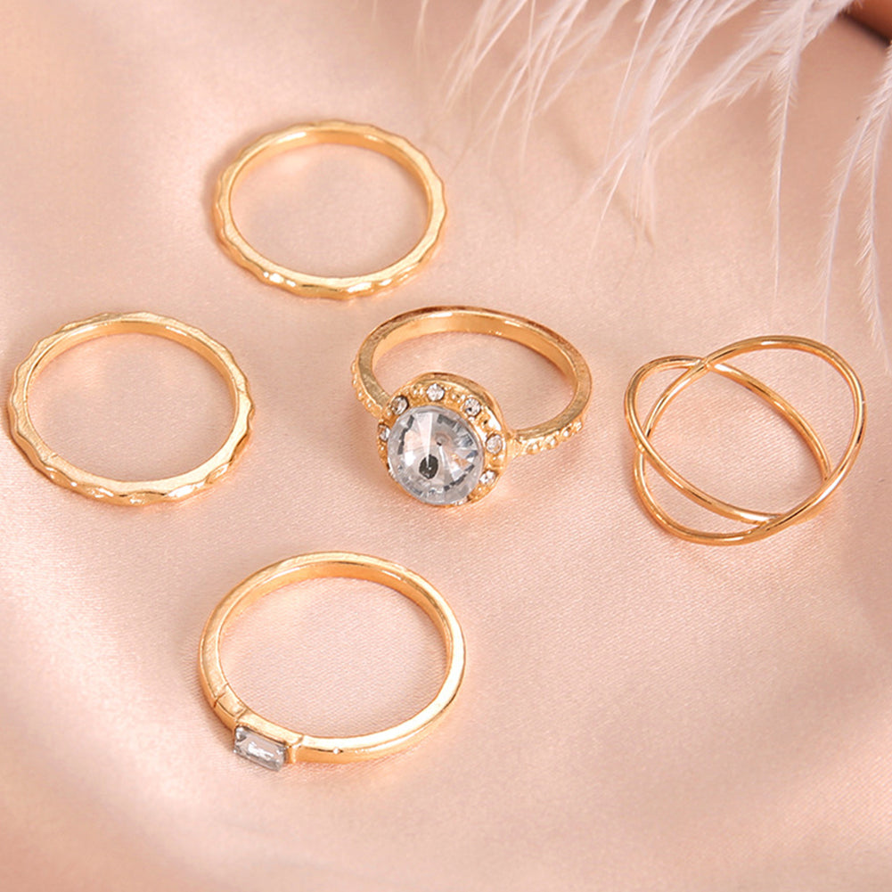 5Pcs/Set Fashion Women Cross Round Cubic Zirconia Finger Ring Party Jewelry