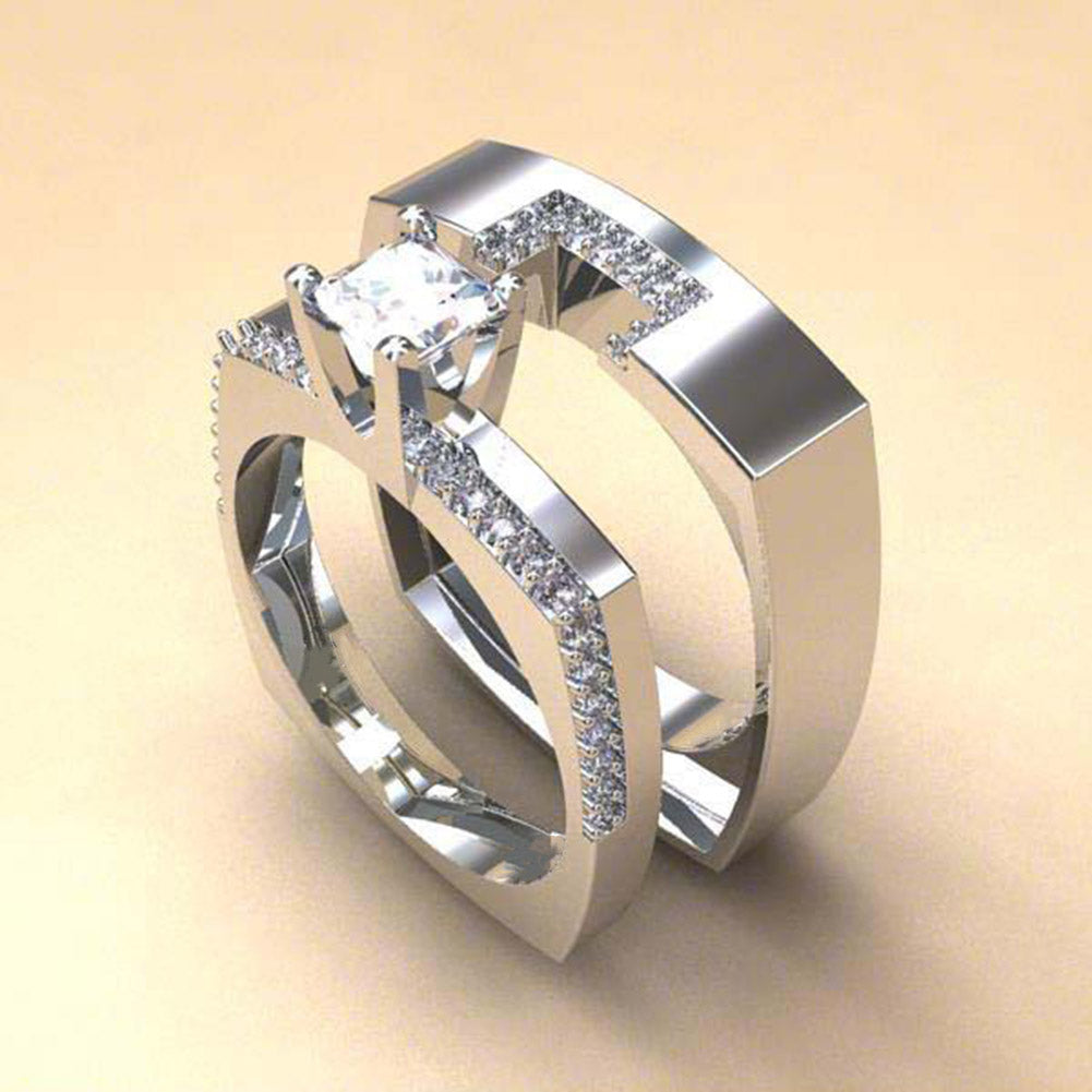 2Pcs/Set Square Cubic Zirconia Stacking Rings Women Wedding Finger Jewelry Gift