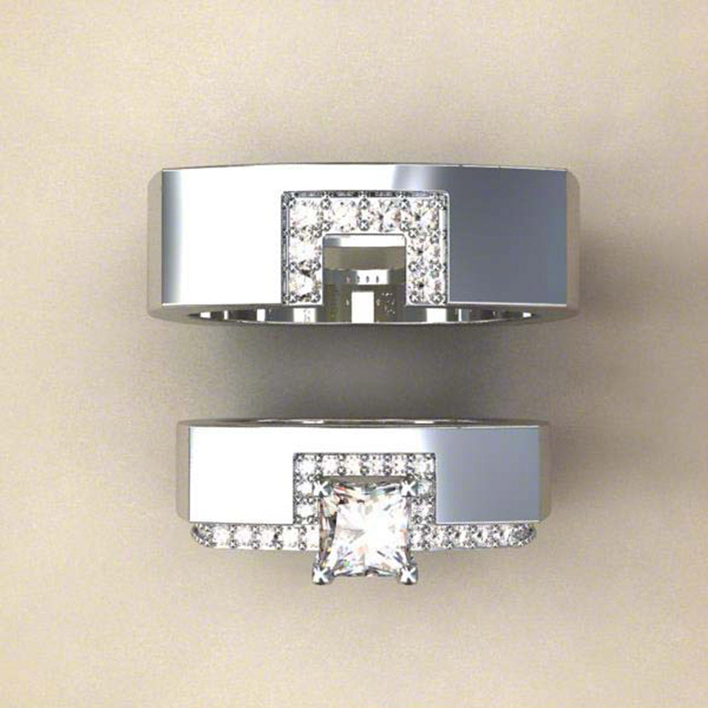 2Pcs/Set Square Cubic Zirconia Stacking Rings Women Wedding Finger Jewelry Gift