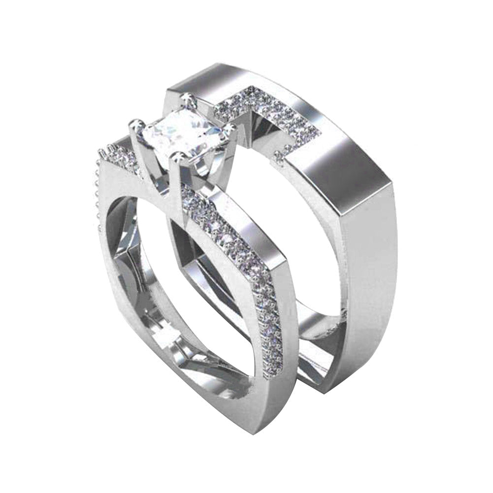 2Pcs/Set Square Cubic Zirconia Stacking Rings Women Wedding Finger Jewelry Gift