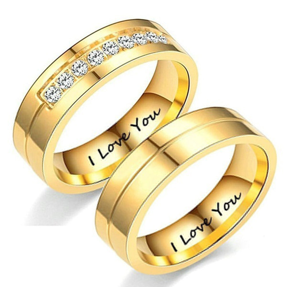 I Love You Unisex Simple Rhinestone Inlaid Titanium Steel Couple Ring Jewelry
