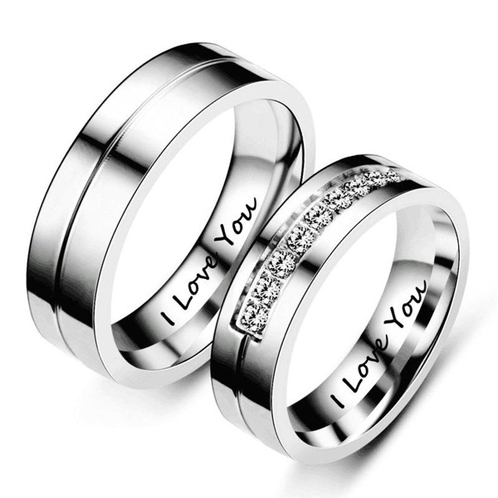 I Love You Unisex Simple Rhinestone Inlaid Titanium Steel Couple Ring Jewelry