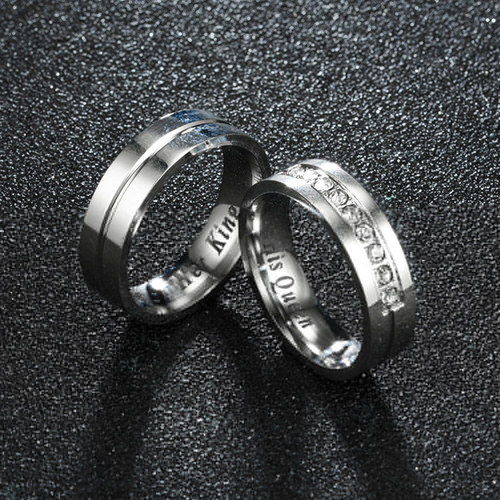 I Love You Unisex Simple Rhinestone Inlaid Titanium Steel Couple Ring Jewelry