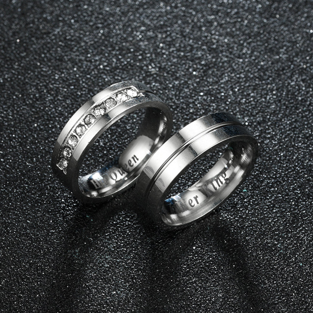 I Love You Unisex Simple Rhinestone Inlaid Titanium Steel Couple Ring Jewelry