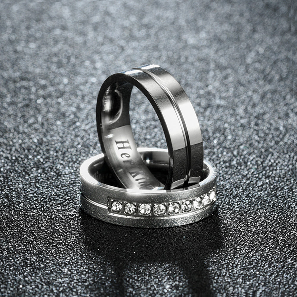 I Love You Unisex Simple Rhinestone Inlaid Titanium Steel Couple Ring Jewelry