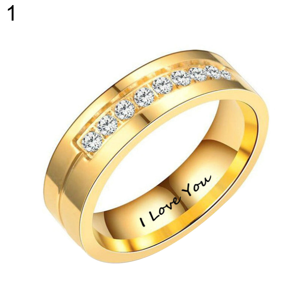 I Love You Unisex Simple Rhinestone Inlaid Titanium Steel Couple Ring Jewelry