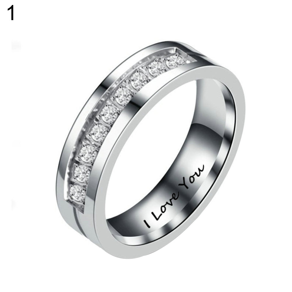 I Love You Unisex Simple Rhinestone Inlaid Titanium Steel Couple Ring Jewelry