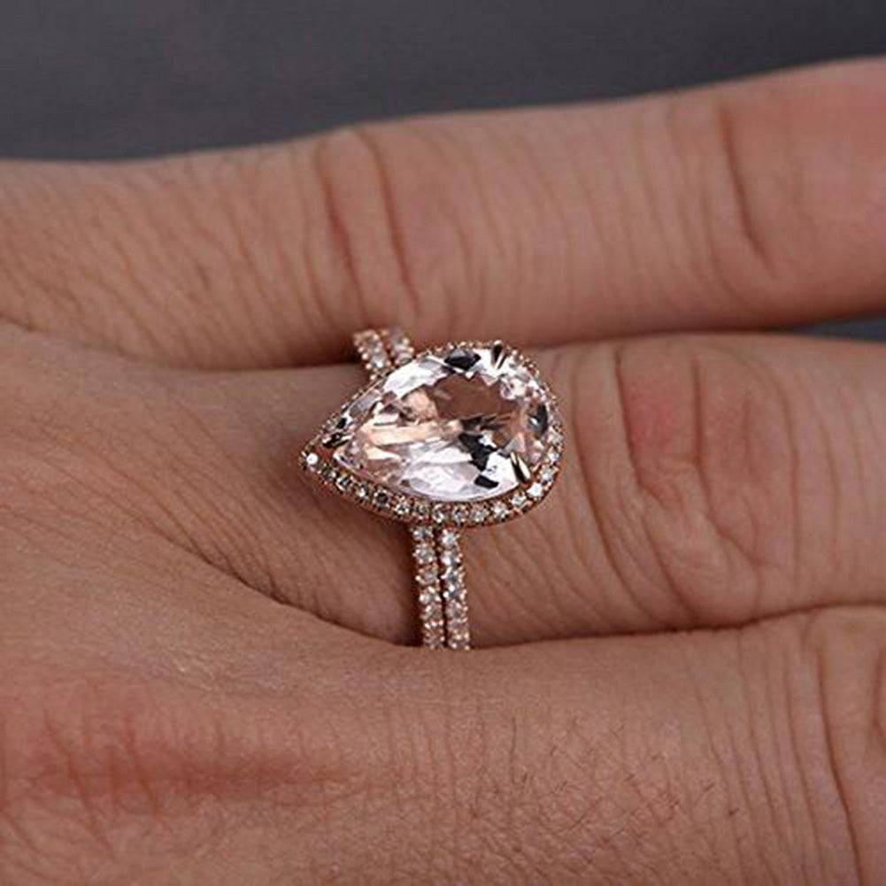 2Pcs/Set Women Waterdrop Shape Rhinestone Finger Ring Wedding Party Jewelry