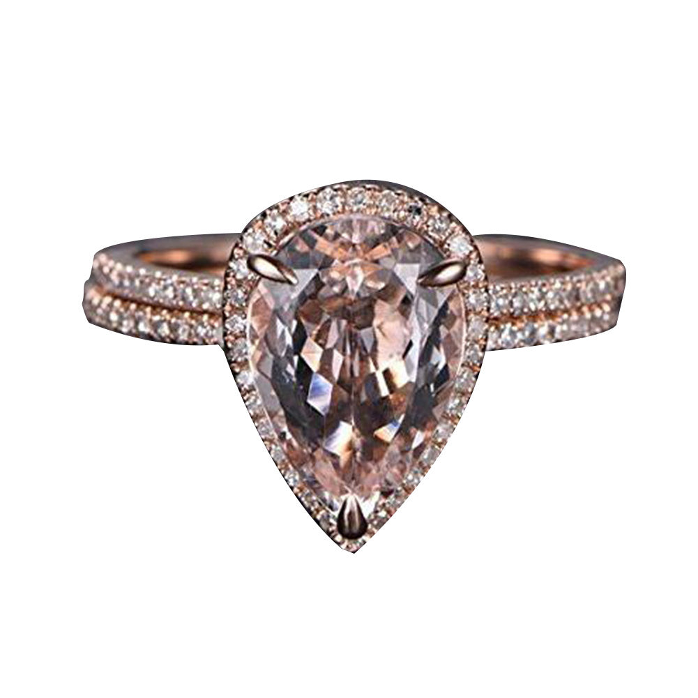 2Pcs/Set Women Waterdrop Shape Rhinestone Finger Ring Wedding Party Jewelry