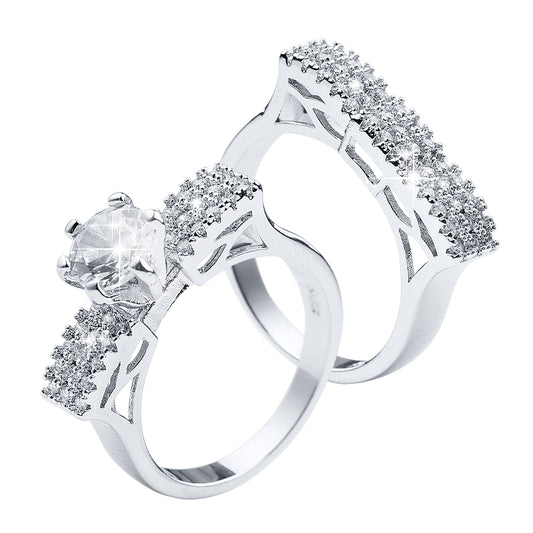 2Pcs Shiny Rhinestone Inlaid Wedding Engagement Finger Ring Women Charm Jewelry