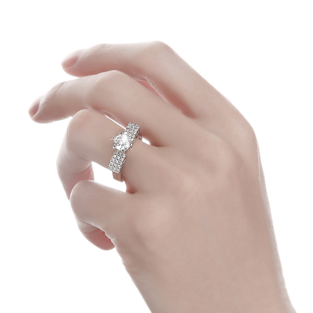 2Pcs Shiny Rhinestone Inlaid Wedding Engagement Finger Ring Women Charm Jewelry