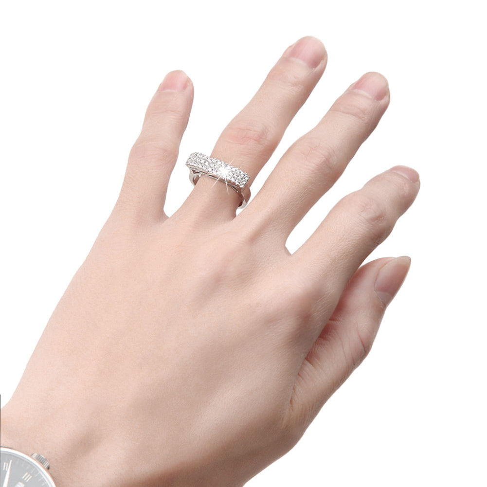 2Pcs Shiny Rhinestone Inlaid Wedding Engagement Finger Ring Women Charm Jewelry