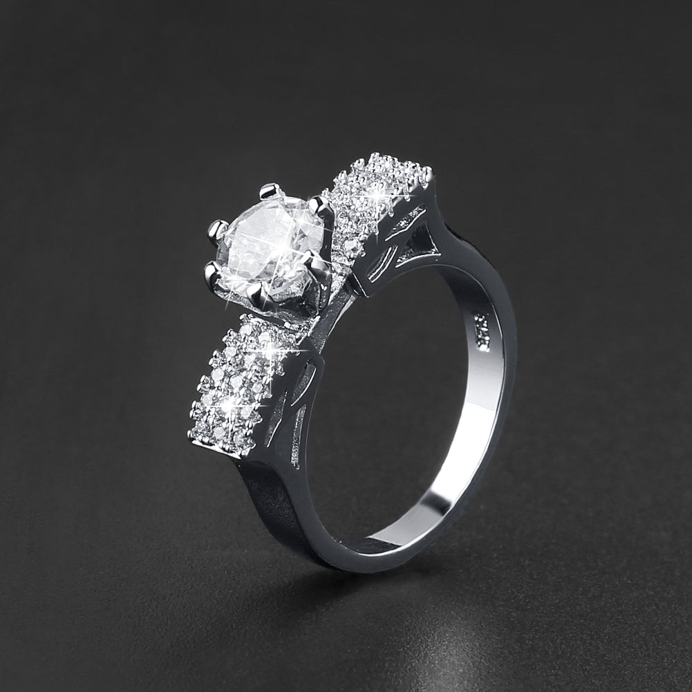 2Pcs Shiny Rhinestone Inlaid Wedding Engagement Finger Ring Women Charm Jewelry