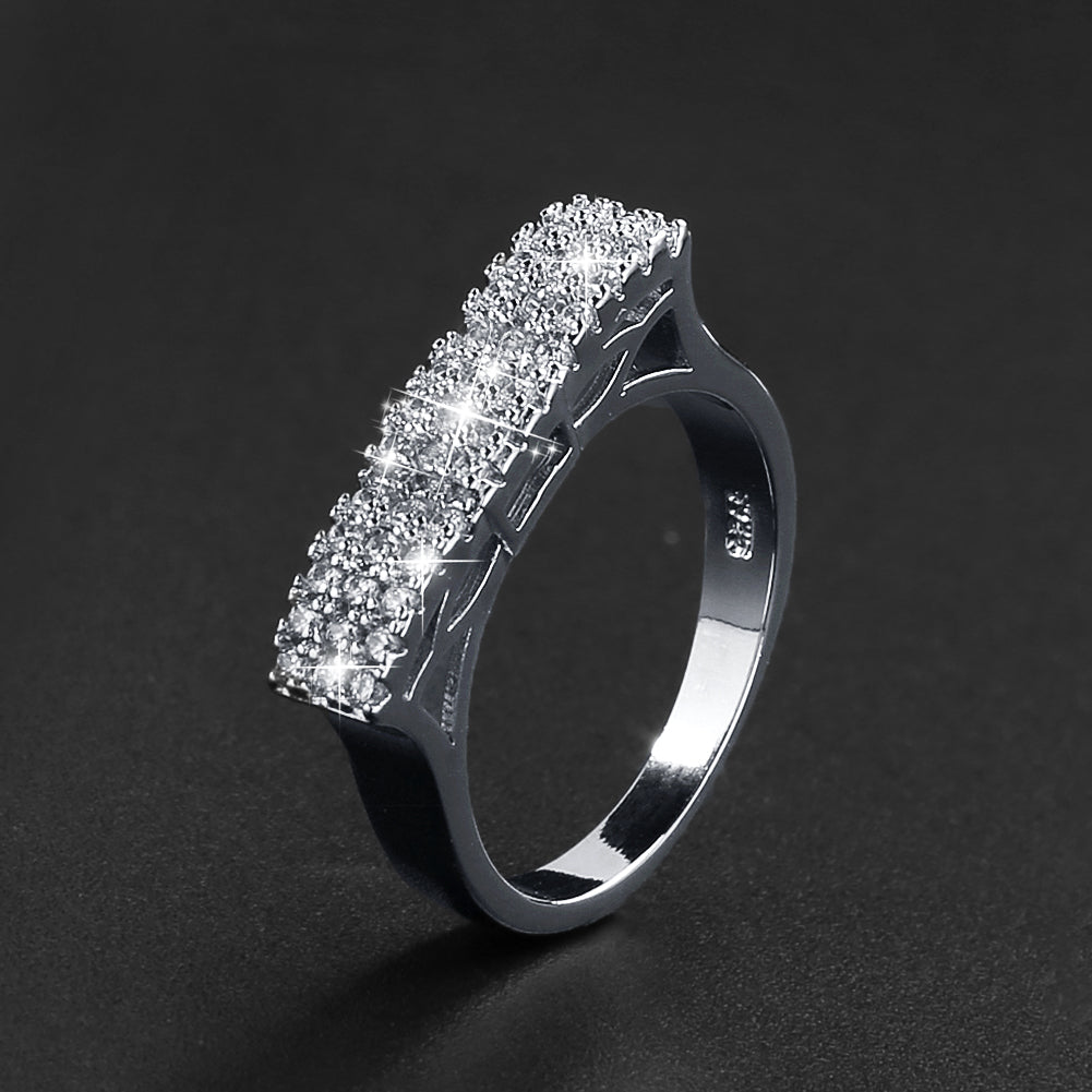 2Pcs Shiny Rhinestone Inlaid Wedding Engagement Finger Ring Women Charm Jewelry