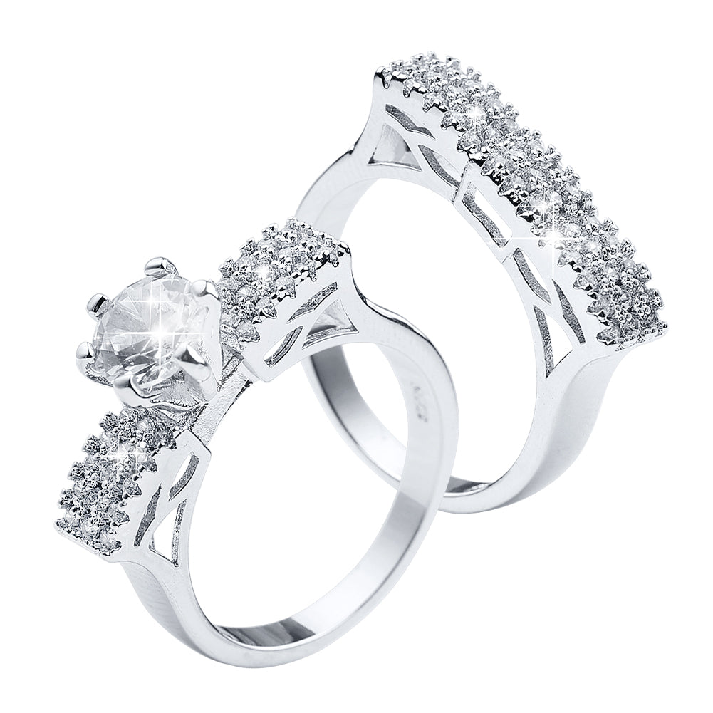 2Pcs Shiny Rhinestone Inlaid Wedding Engagement Finger Ring Women Charm Jewelry