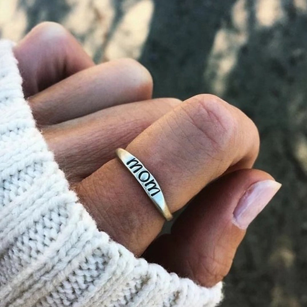 Vintage Mom Letter Engraved Finger Ring Simple Party Jewelry Mother's Day Gift