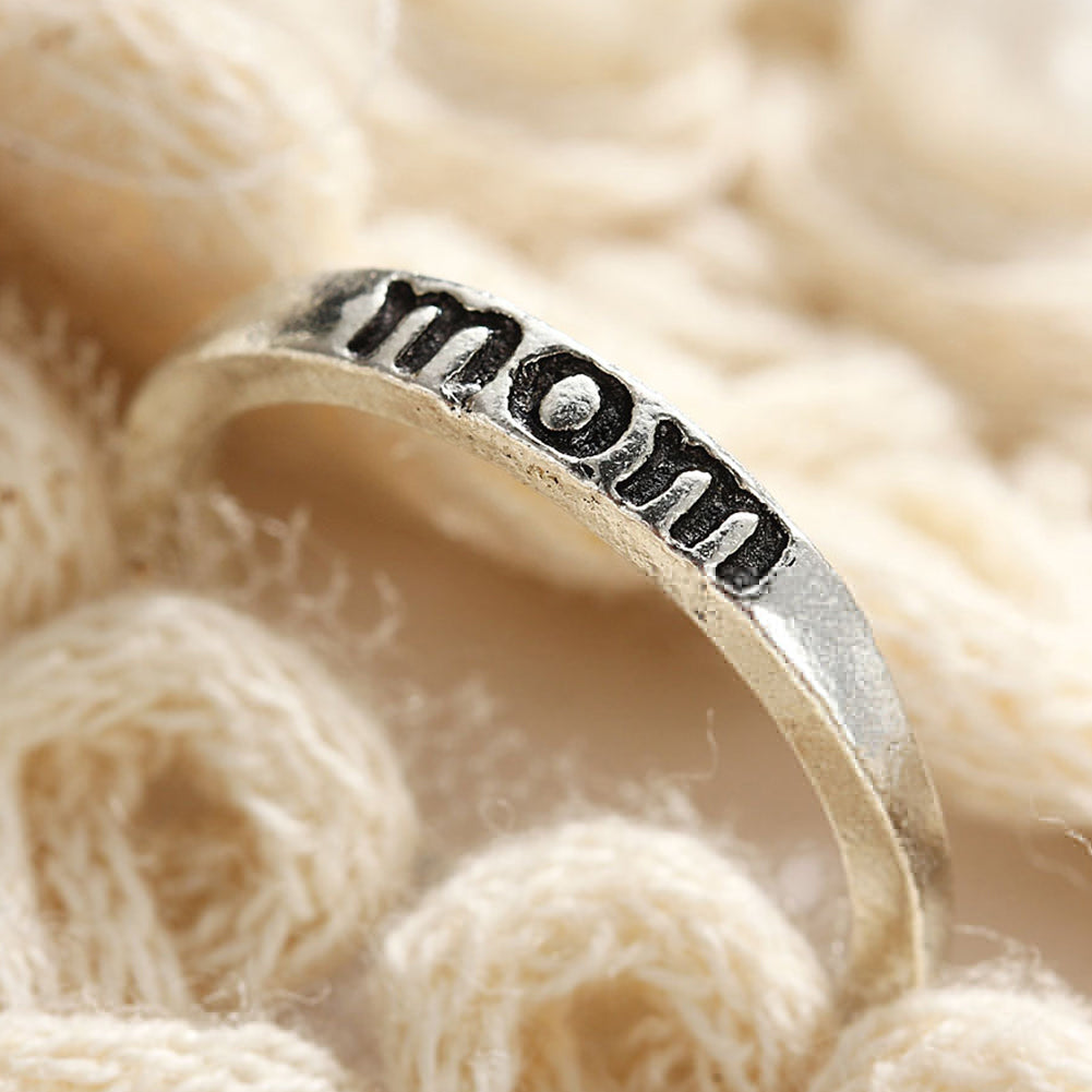Vintage Mom Letter Engraved Finger Ring Simple Party Jewelry Mother's Day Gift