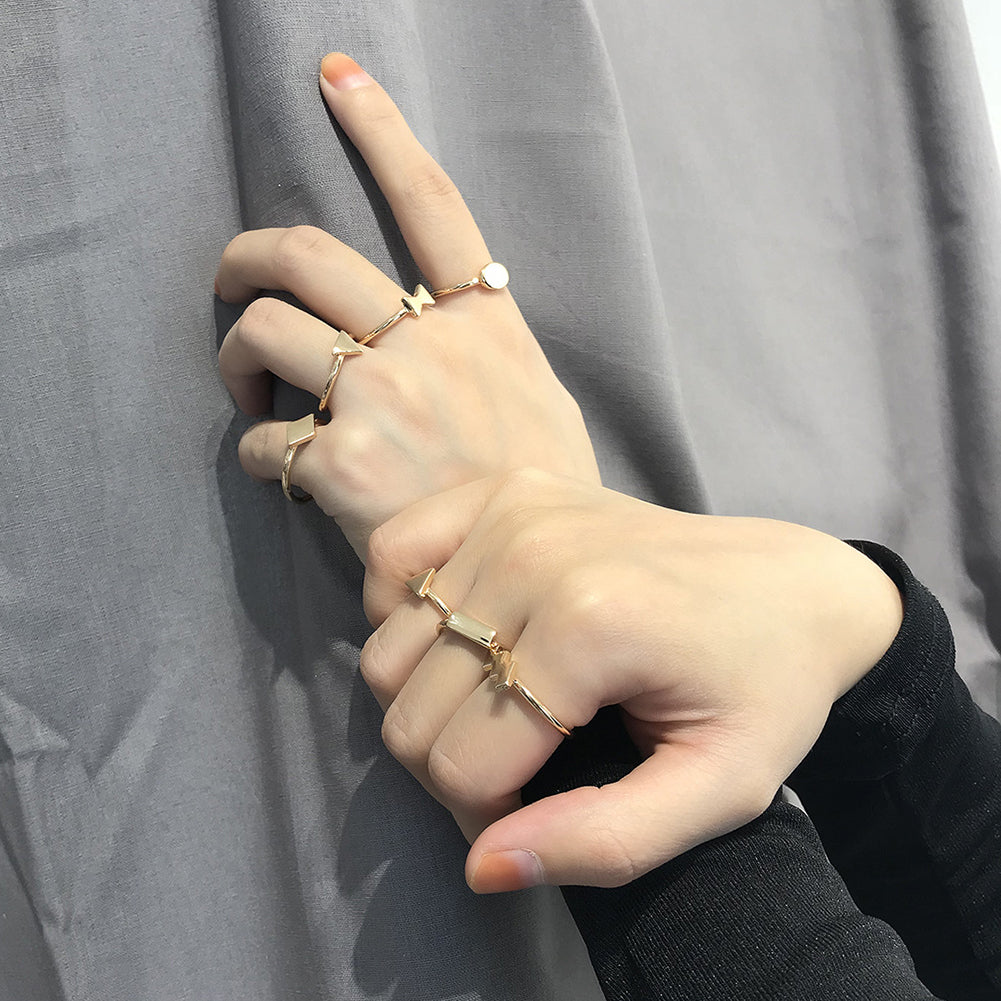 7Pcs/Set Fashion Round Triangle Square Bowknot Finger Rings Women Jewelry Gift