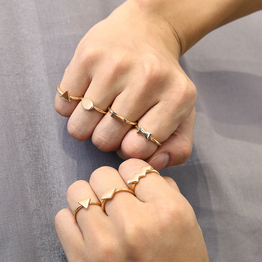 7Pcs/Set Fashion Round Triangle Square Bowknot Finger Rings Women Jewelry Gift