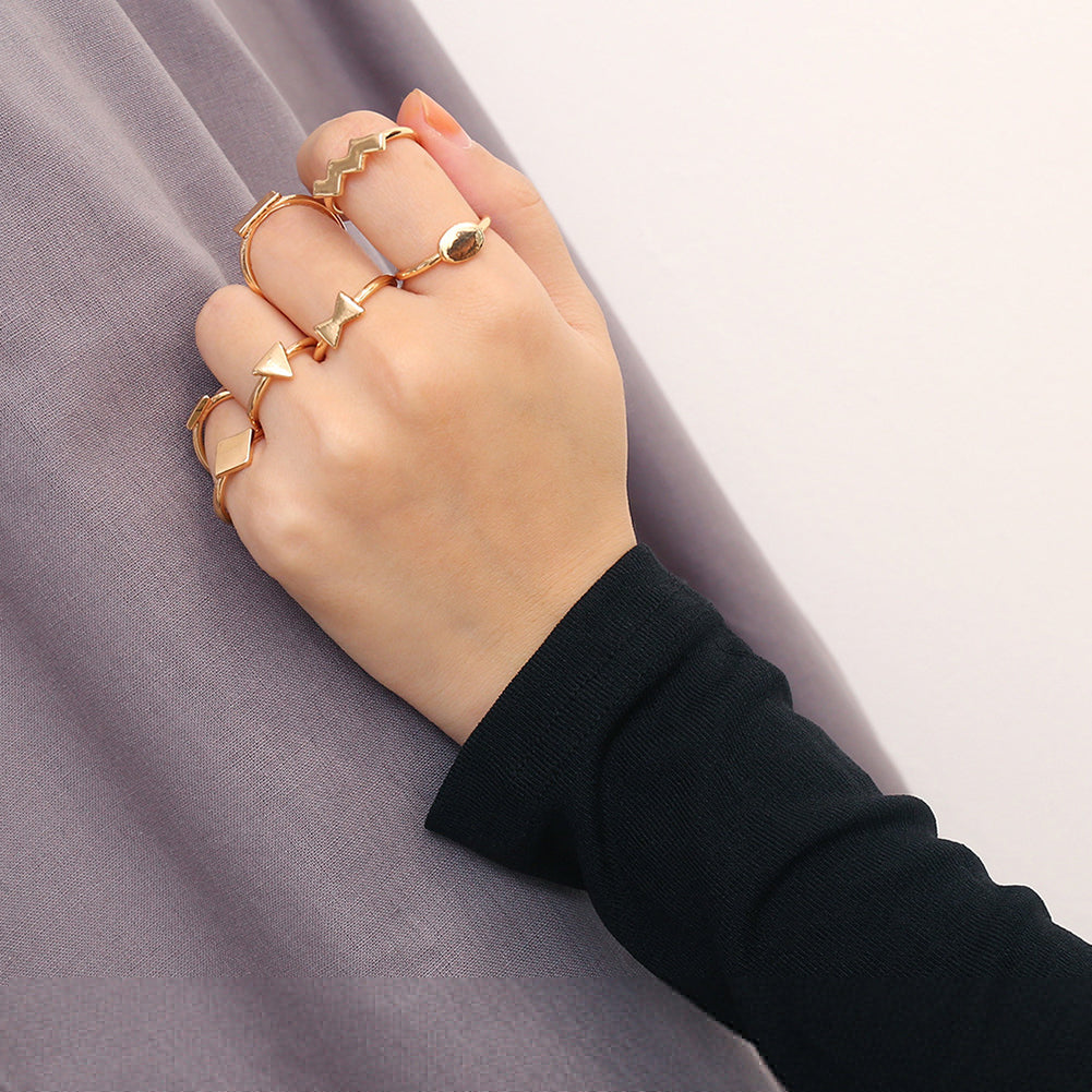 7Pcs/Set Fashion Round Triangle Square Bowknot Finger Rings Women Jewelry Gift