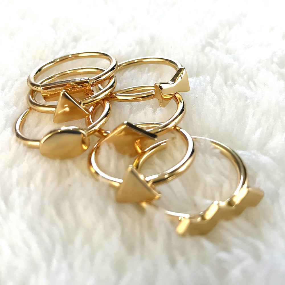 7Pcs/Set Fashion Round Triangle Square Bowknot Finger Rings Women Jewelry Gift