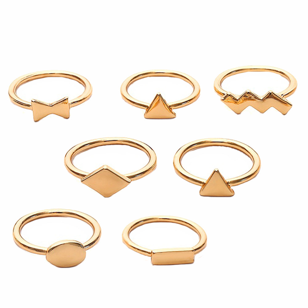 7Pcs/Set Fashion Round Triangle Square Bowknot Finger Rings Women Jewelry Gift