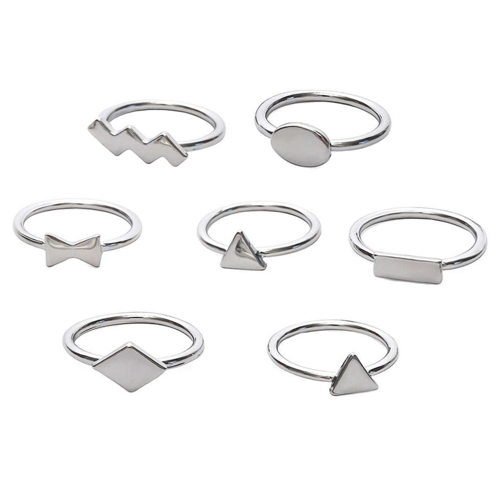 7Pcs/Set Fashion Round Triangle Square Bowknot Finger Rings Women Jewelry Gift
