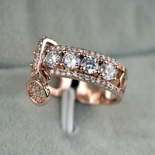 Luxury Hollow Cubic Zirconia Round Charm Lady Finger Ring Wedding Bridal Jewelry