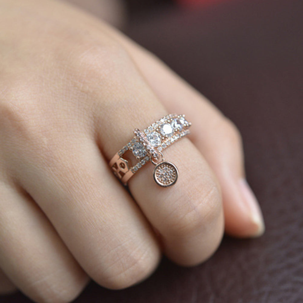 Luxury Hollow Cubic Zirconia Round Charm Lady Finger Ring Wedding Bridal Jewelry