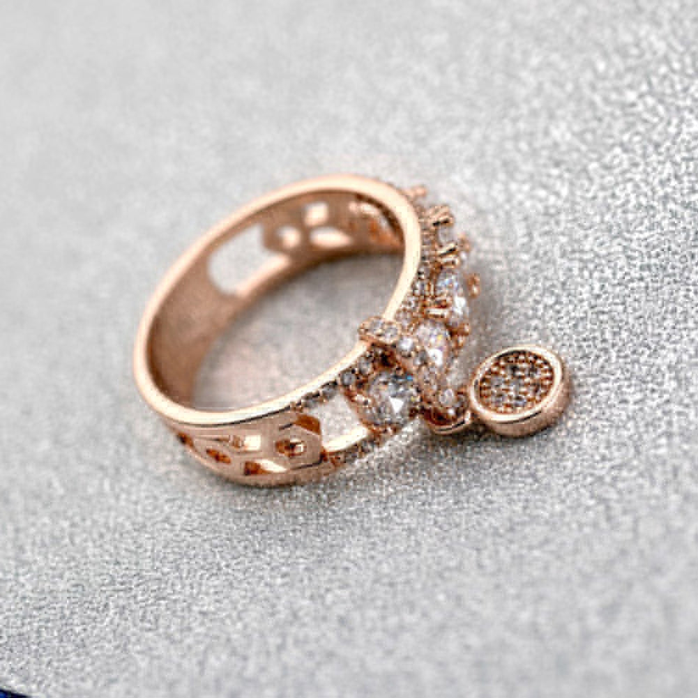 Luxury Hollow Cubic Zirconia Round Charm Lady Finger Ring Wedding Bridal Jewelry