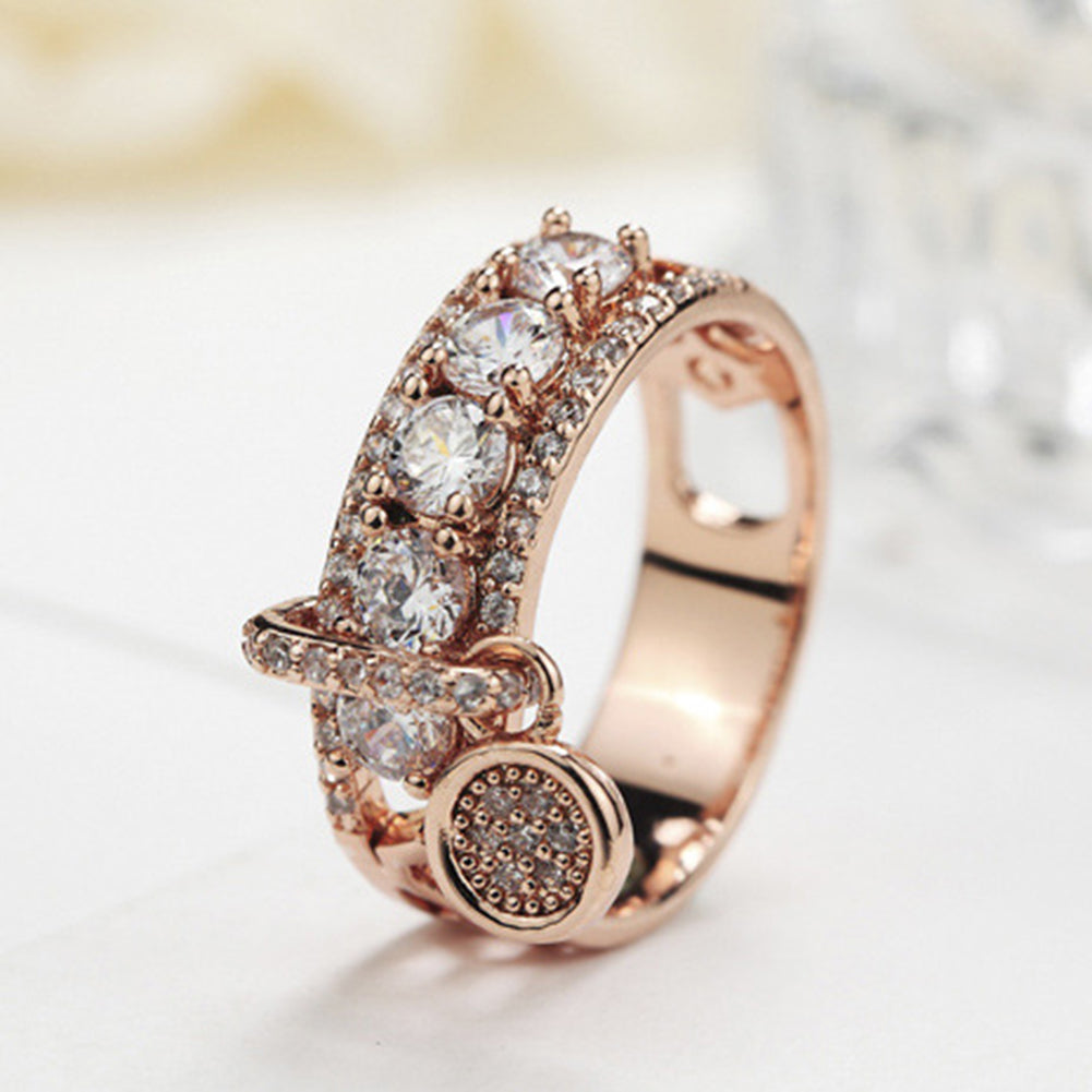 Luxury Hollow Cubic Zirconia Round Charm Lady Finger Ring Wedding Bridal Jewelry