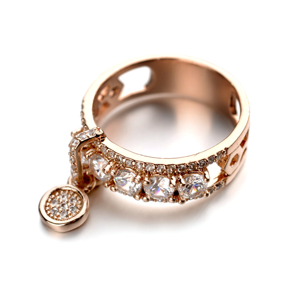 Luxury Hollow Cubic Zirconia Round Charm Lady Finger Ring Wedding Bridal Jewelry