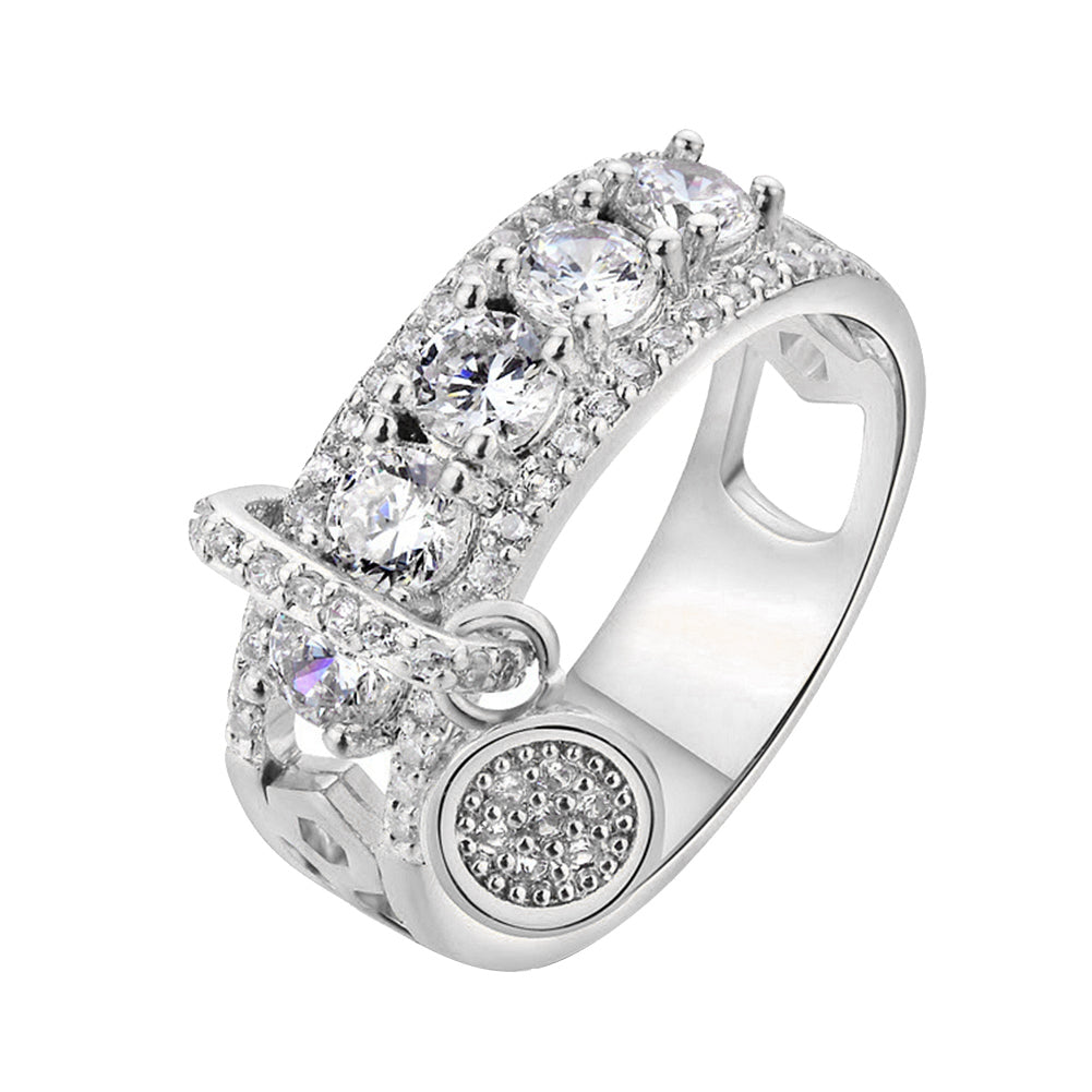 Luxury Hollow Cubic Zirconia Round Charm Lady Finger Ring Wedding Bridal Jewelry