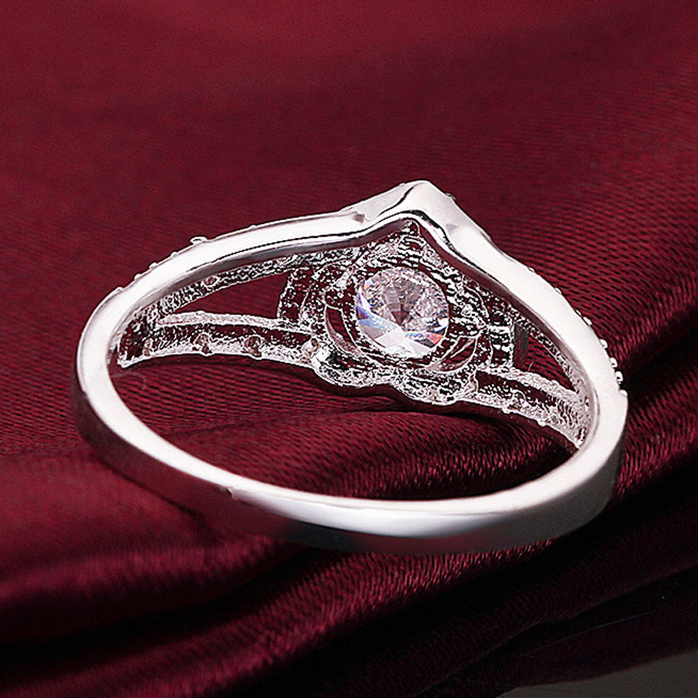 Fashion Women Heart Shape Rhinestone Hollow Band Finger Ring Wedding Jewelry