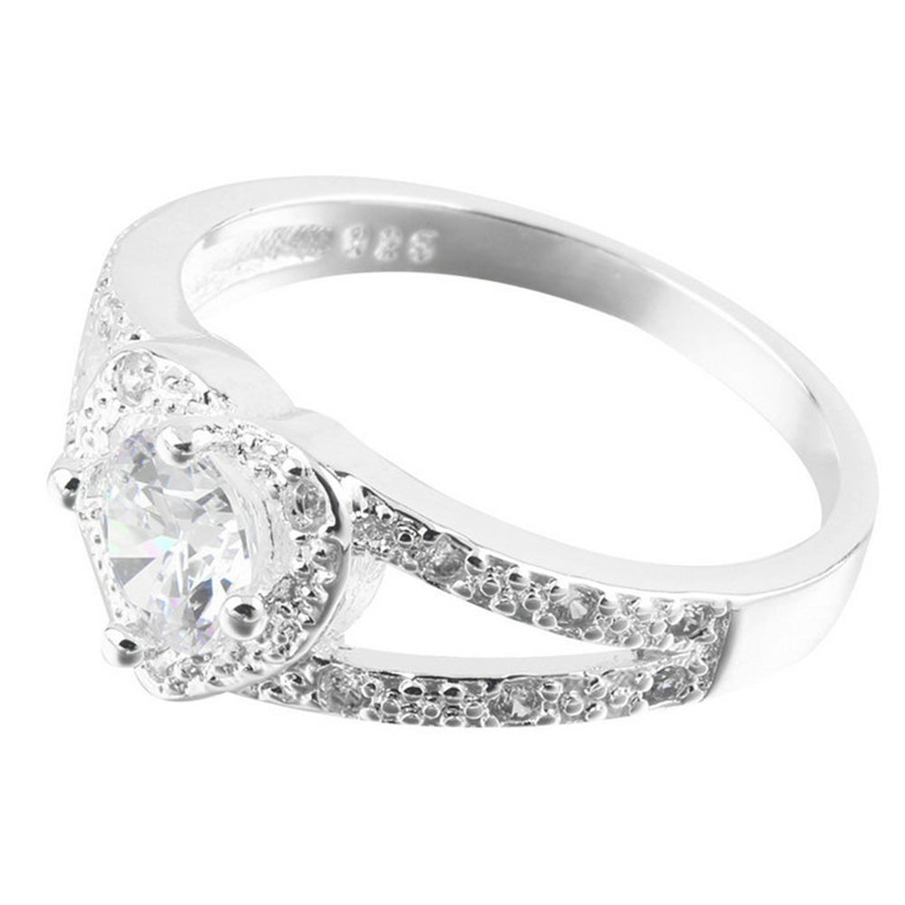 Fashion Women Heart Shape Rhinestone Hollow Band Finger Ring Wedding Jewelry