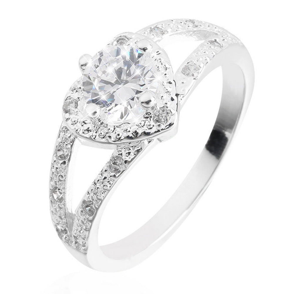 Fashion Women Heart Shape Rhinestone Hollow Band Finger Ring Wedding Jewelry