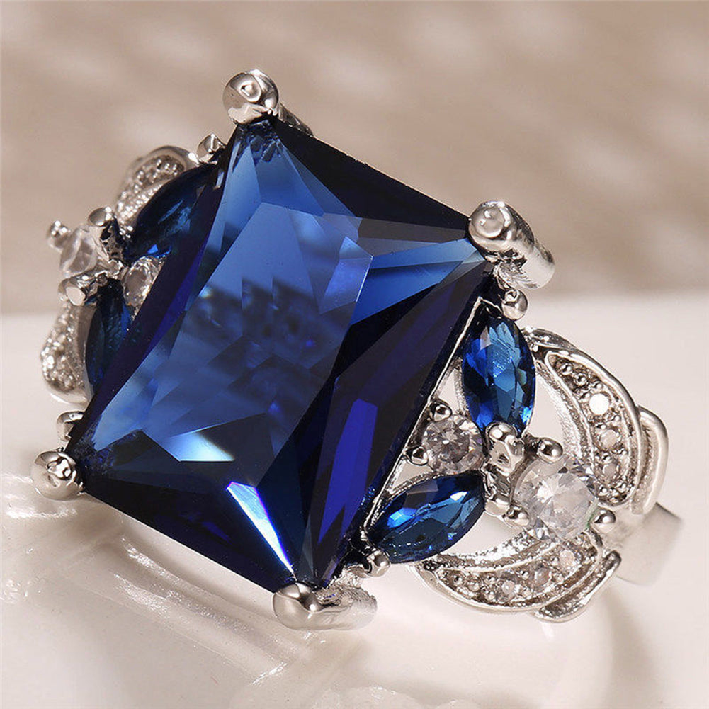 Fashion Women Faux Sapphire Shiny Rhinestone Engagement Proposal Ring Gift
