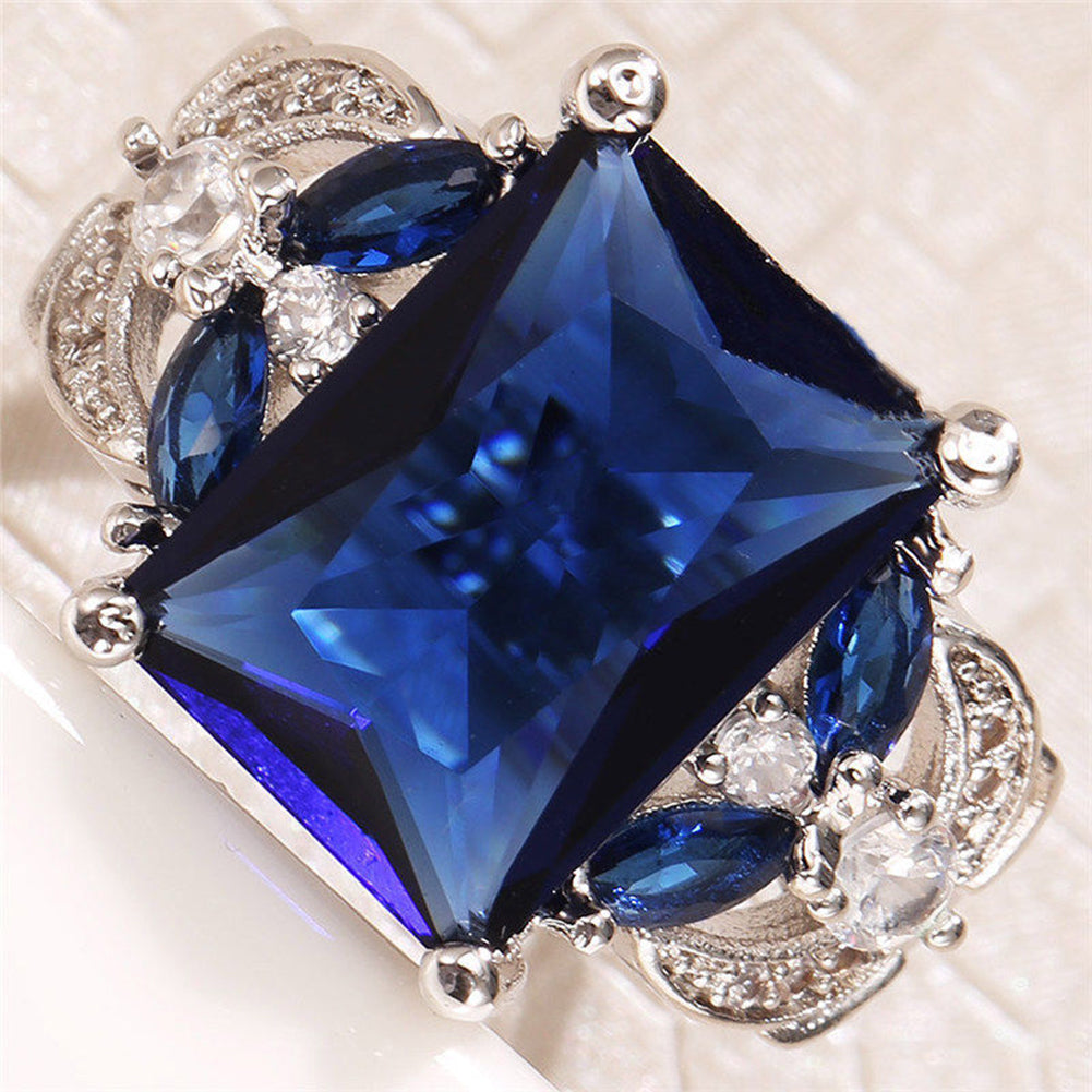 Fashion Women Faux Sapphire Shiny Rhinestone Engagement Proposal Ring Gift