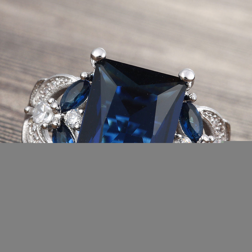 Fashion Women Faux Sapphire Shiny Rhinestone Engagement Proposal Ring Gift