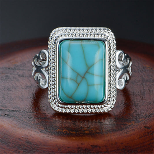 Vintage Women Square Faux Turquoise Inlaid Finger Ring Wedding Party Jewelry