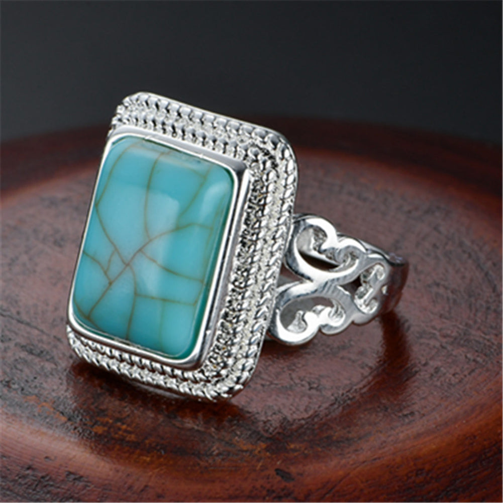 Vintage Women Square Faux Turquoise Inlaid Finger Ring Wedding Party Jewelry